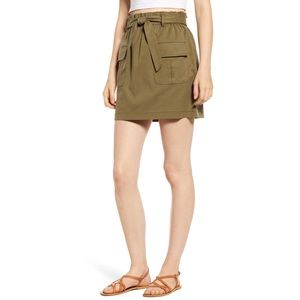 Green Casual Waist Tie Button Up Pocket Mini Skirt